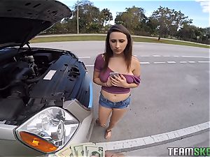 dark-haired teenager Ashley Adams fucked in the car